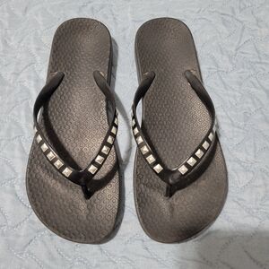 Black and Silver Studded Flip Flops